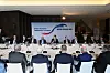 President Yoon Suk Yeol, center, speaks at the Global Business Leadership Luncheon attended by executives and CEOs of top Korean conglomerates and global companies at a hotel in Davos, Switzerland Wednesday. [JOINT PRESS CORPS]