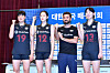 From left to right: Kim Hee-jin, Lee Da-hyeon, head coach Cesar Hernandez Gonzalez and Park Jeong-ah pose for a photo during the Korean national volleyball team's media day at Jincheon National Training Center in North Chungcheong on Wednesday. [NEWS1]