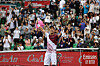 Yoshihito Nishioka celebrates after winning the Korea Open men's singles final at the Olympic Park Tennis Center in southern Seoul on Sunday. [YONHAP]
