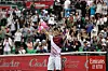 Yoshihito Nishioka celebrates after winning the Korea Open men's singles final at the Olympic Park Tennis Center in southern Seoul on Sunday. [YONHAP]