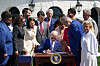 The U.S. President Joe Biden signs the CHIPS and Science Act of 2022, on the South Lawn of the White House in Washington, DC on August 9, 2022. [AFP/YONHAP]