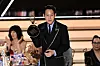 Lee Jung-jae accepts the award for Outstanding Lead Actor In A Drama Series for ″Squid Game″ onstage during the 74th Emmy Awards at the Microsoft Theater in Los Angeles, California, on Monday. [AFP/YONHAP]