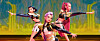 This image released by Netflix shows characters Zoey, from left, Rumi and Mira in a scene from ″KPop Demon Hunters.″ [NETFLIX]