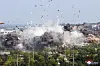 The Inter-Korean Liaison Office in Kaesong, North Korea, explodes on June 16, 2020, in an image provided by the state media Korean Central News Agency. [YONHAP]