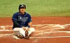 Choi Ji-man of the Tampa Bay Rays reacts to scoring a run in the first inning during a game against the Kansas City Royals at Tropicana Field on May 27. [AFP/YONHAP]