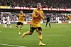 Wolverhampton Wanderers' Daniel Podence celebrates scoring a Premier League match against Southampton at Molineux Stadium in Wolverhampton, England on Saturday. [AP/YONHAP]