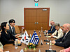 Deputy Minister of Foreign Affairs of Greece Konstantinos Fragogiannis, far right, meets with Vice Minister of Foreign Affairs Oh Young-ju, far left, at the Foreign Ministry in Seoul on Thursday. Fragogiannis was scheduled to meet with officials of the Trade Ministry and business leaders to further promote the economic cooperation between Greece and Korea. [EMBASSY OF GREECE IN KOREA]