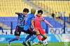 Korea's Cho Young-wook, right, in action during an AFC U-23 Asian Cup match against Japan at Pakhtakor Central Stadium in Tashkent, Uzbekistan on June 13, 2022. [YONHAP]