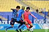 Korea's Cho Young-wook, right, in action during an AFC U-23 Asian Cup match against Japan at Pakhtakor Central Stadium in Tashkent, Uzbekistan on June 13, 2022. [YONHAP]