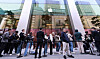 People line up to enter the Apple Store in Myeong-dong, central Seoul on Oct. 13, the day the iPhone 15 series was launched. [YONHAP]