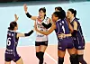 Gimcheon Korea Expressway Hi-Pass players celebrate during a V League game against Suwon Hyundai Engineering & Construction Hillstate at Gimcheon Gymnasium in Gimcheon, North Gyeongsang. [YONHAP]