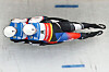 Korean lugers Cho Jung-myung, left, and Park Jin-yong compete in a men's doubles event during a 2021-22 FIL Luge World Cup stage, at the Sanki Sliding Centre in Rzhanaya Polyana, Russia on Saturday. The team finished 13th out of 22 teams with a time of 1:41.515. [TASS/YONHAP]