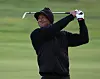 Tiger Woods watches his second shot on the second hole during a pro-am before the Genesis Invitational at Riviera Country Club on Wednesday in Pacific Palisades, California. [AFP/YONHAP]
