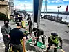 Soldiers help with recovery Tuesday in Haeundae District, Busan, after Typhoon Hinnamnor swept through earlier that day. [YONHAP]