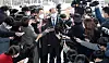 Yoon's lawyers, including Lee Wan-kyu, right, answer the reporters' questions before entering the Justice Ministry's disciplinary hearing against Prosecutor General Yoon Seok-youl. [YONHAP]