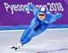 Cha Min-kyu races in the 2018 PyeongChang Olympics men's 500 meters at the Gangneung Oval in Gangneung, Gangwon on Feb. 19, 2018. Cha won the silver medal with a time of 34.42 seconds. [YONHAP]
