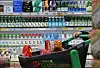 An array of soju brands lined up at a retail store in Seoul on Feb. 26. [YONHAP]