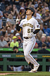 Pittsburgh Pirates' Park Hoy-jun celebrates after hitting a home run against the St. Louis Cardinals during the fourth inning of a baseball game on Tuesday. [AP/YONHAP]