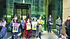 Yang Geum-deok, a survivor of wartime forced labor, third from left, and activists in support of her cause exit the Mitsubishi Heavy Industries headquarters in Marunouchi, Tokyo, on Jan. 17, 2020, after delivering a request to the Japanese company for compensation. [JOONGANG ILBO]
