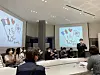 Kim Gi-hwan, CEO of Jipyong Brewery, far right, addresses the audience at the brewery's headquarter office in Seoul on Oct. 20. [ESTHER CHUNG]