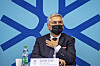Guido Graf, president of the Winter Universiade 2021 organizing committee, reacts during a press conference on the cancellation of the Lucerne 2021 Winter Universiade in Lucerne, Switzerland, on Monday. The games were scheduled to take place from Dec. 11 to Dec. 21. [EPA/YONHAP]