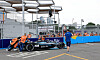At a media tour on Thursday before the Hana Bank Seoul E-Prix starts Saturday, track workers move a racing car in a rehearsal at the Jamsil Sports Complex, southern Seoul. Seoul will play host to the world’s fastest electric cars and their drivers for the first time over the weekend. [YONHAP]