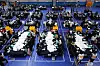 Election staffers tally the votes at a counting station in the Mapo-Gu Min Sports Center in Mapo Distict, western Seoul, Wednesday night after voting in the presidential election closed at 7:30 p.m. [YONHAP]