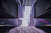 The ″HYBE Music″ section is a room with light projected onto the walls, ceiling and floor, to give an overwhelming visual experience as if stepping into a whole new digital world. A 7-minute video on the history of HYBE and its artists is played, during which an 8.5-meter- (28-foot)-high wall filled with trophies earned by HYBE’s artists is lighted. [HYBE]