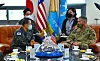 Air Force Chief of Staff Lee Seong-yong meets with Commander James H. Dickinson of the United States Space Command at Osan Air Force Base on Tuesday. [YONHAP]
