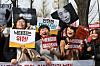 Abortion rights activists celebrate the Constitutional Court's decision on April 11, 2019, at the court's gates in central Seoul. The Constitutional Court ruled Act 269 of the current Criminal Act, also known as the abortion law, as unconstitutional for the first time in 66 years. [YONHAP]