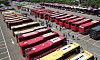 Tourist buses which students took on a school trip to E-World, a theme park in Dalseo District, Daegu, are parked in a lot on Wednesday. [NEWS1]