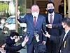 Lee Dong-heup, a lawyer for former Busan High Court Judge Lim Seon-geun, speaks to reporters outside the Constitutional Court in Jongno district, central Seoul, after the court voted Thursday afternoon to void Lim's impeachment by the National Assembly. [YONHAP]