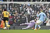 Manchester City's Erling Haaland, right, scores his side's second goal during a Premier League match against Wolverhampton Wanderers at the Etihad Stadium in Manchester on Sunday. [AP/YONHAP]