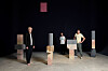 Superflex stands in its latest exhibition ″Fish & Chips″ at Kukje Gallery in central Seoul. From left: Rasmus Rosengren Nielsen, Bjørnstjerne Christiansen and Jakob Fenger [KUKJE GALLERY]