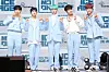 Boy band MCND poses for photos during the showcase for its debut album ″into the ICE AGE″ in February last year. [ILGAN SPORTS]