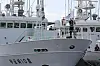 The Mugunghwa 10, the fishing inspection vessel that a South Korean fisheries official disappeared off of near the de facto inter-Korean maritime border in the Yellow Sea, is anchored off the coast of Mokpo in South Jeolla Sunday. [NEWS1]