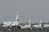 Aircraft belonging to Israeli airline El Al sit parked along the apron of Cyprus' main airport in Larnaca on June 14. [AP/YONHAP]
