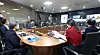 SK Bioscience CEO Ahn Jae-yong, far left, and Korea Disease Control and Prevention Agency (KDCA) Commissioner Jeong Eun-kyeong, second from left, hold a virtual meeting with Novavax Chairman James Young, Tuesday. [SK BIOSCIENCE]