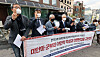 Leaders of five journalist groups hold a press conference in front of the Myanmar Embassy in Seoul on Tuesday to denounce the military’s brutal crackdown on democracy advocates in Myanmar and to support press freedom in the country. [YONHAP]