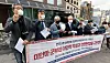 Leaders of five journalist groups hold a press conference in front of the Myanmar Embassy in Seoul on Tuesday to denounce the military’s brutal crackdown on democracy advocates in Myanmar and to support press freedom in the country. [YONHAP]