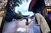 The Healing Cube at Gimpo International Airport provides virtual reality tours to Unesco-designated cultural spots in Korea with LED screens. [KOREA CULTURAL HERITAGE FOUNDATION]