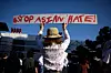 A woman holding a sign saying 'Stop Asian Hate' during a rally following the fatal shooting of eight people, including six Asian women, in Atlanta last week. [AFP/YONHAP]
