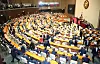 United Future Party lawmakers walk out of a National Assembly session on Friday to protest the ruling Democratic Party's operation of the legislature. [YONHAP]