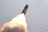 A North Korean Hwasong-18 solid-fuel intercontinental ballistic missile is seen taking off in this photo taken by the state-controlled Korean Central News Agency on July 12. [YONHAP]