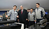 Carlos Del Toro, secretary of the U.S. Navy, second from left, inspects Hanwha Ocean's shipyard during his visit on Feb. 27. [HANWHA OCEAN]