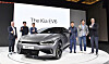 Kia CEO Song Ho-sung, third from left, poses with the EV6 at a global premiere event on Tuesday. [KIA]