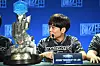 Jeong Hi, then known as Jeongha, preparing for the post-finals press conference following his team's victory in the 2016 Heroes of the Storm Fall Global Finals. [BLIZZARD ENTERTAINMENT]