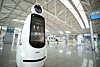 The robot Airstar, created to assist passengers, sits idly at Incheon International Airport, which has been relatively quiet during the coronavirus pandemic. [YONHAP]