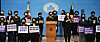A group of women lawmakers led by Deputy Speaker Kim Sang-hee hold a press conference at the National Assembly on Tuesday to call for international efforts to protect the rights of Afghan women. [KIM KYONG-ROK]