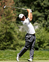 Kim Joo-hyung plays his shot from the ninth tee during the final round of the Rocket Mortgage Classic at Detroit Golf Club on Sunday in Detroit, Michigan.  [AFP/YONHAP]